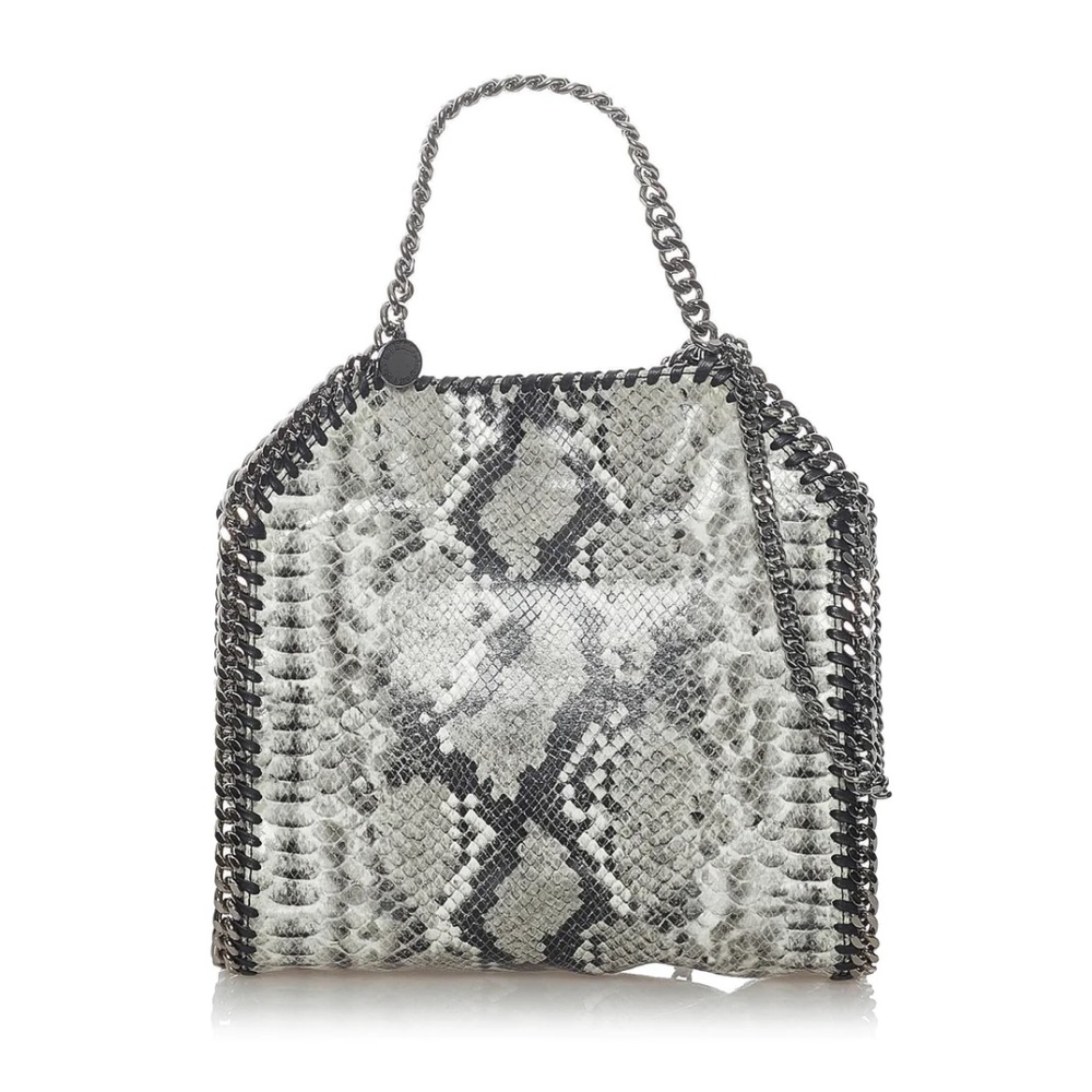 Stella Mccartney Mini Falabella Gray Snake skin shoulder three chain bag silver - Picture 2 of 6